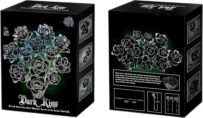 Gothic Black Rose Building Blocks Set - 585 PCS Dark Romance DIY Artificial Flowers Luxury Home Decor for Valentine's Day/Birthday Elegant Gift for Women &amp DIY Enthusiasts