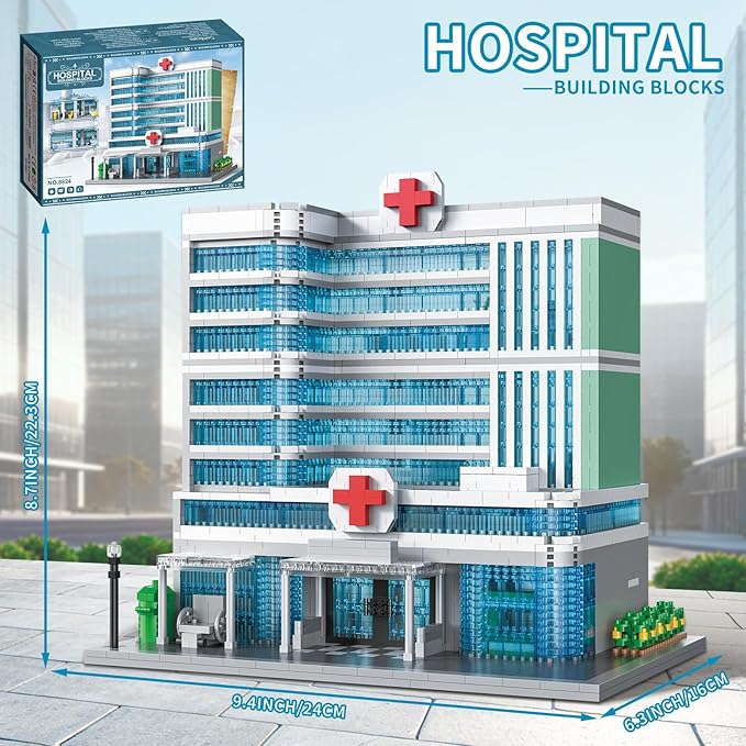 Hospital Building Blocks Set 1350 Pieces Modern City Architecture Model with Detailed Interior Micro Mini Bricks Construction Toy Medical Center Clinic Gift for Adults &amp Teens