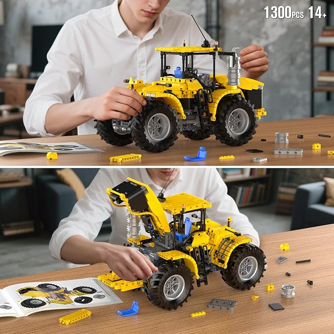 Mould King 17081 RC Technik City Tractor Building Sets MOC Semi Construction Vehicles Farm Sets for Adults 1401 Pieces Remote Control Tractor Model Set for Adult/Collections Enthusiasts
