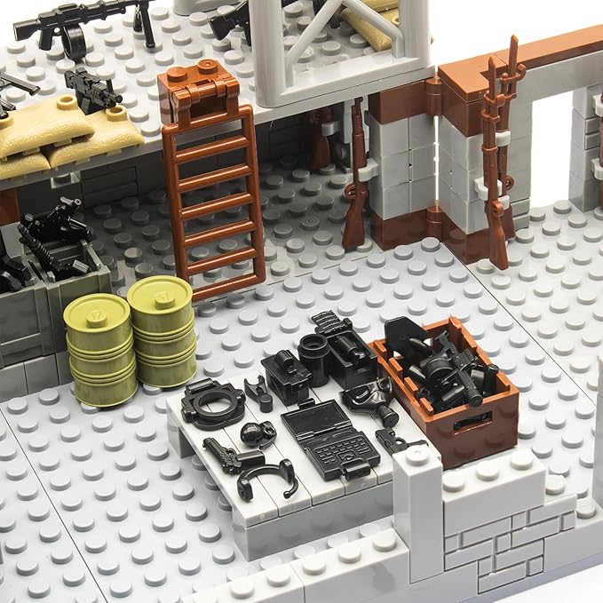 500+ Pcs Military Base Building Brick Sets Include Defence Base Guard Tower for Army Mini Figures Weapon Pack Accessories Kits Toys Guns Weapons Building Block Toy for Kids