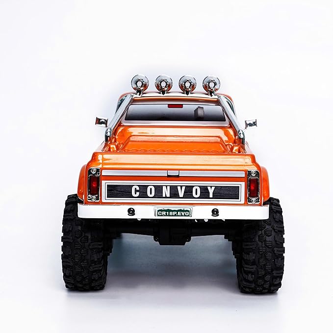 HOBBYPLUS CR18P EVO 2 Rock RC Crawler - 1/18 Scale Mini RC Crawler with Two-Speed Transmission All-Metal Gears Evolved EVO Platform Ready-to-Run Distinctive Styling Convoy Hugger Orange