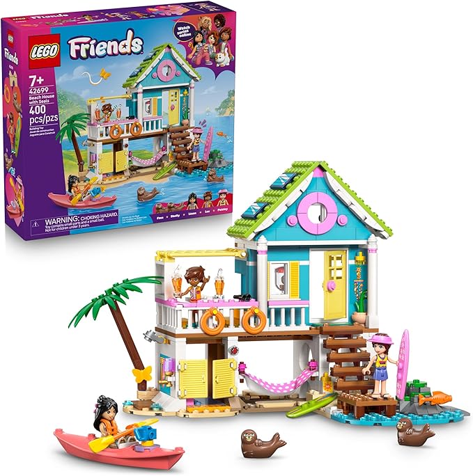 LEGO Friends Beach House with Seals Building Toy for Girls &amp Boys - Pretend Play Set for Kids Ages 7+ - W/3 Minidolls 2 Toy Animals &amp Accessories - Gift Idea for Birthdays - 42699