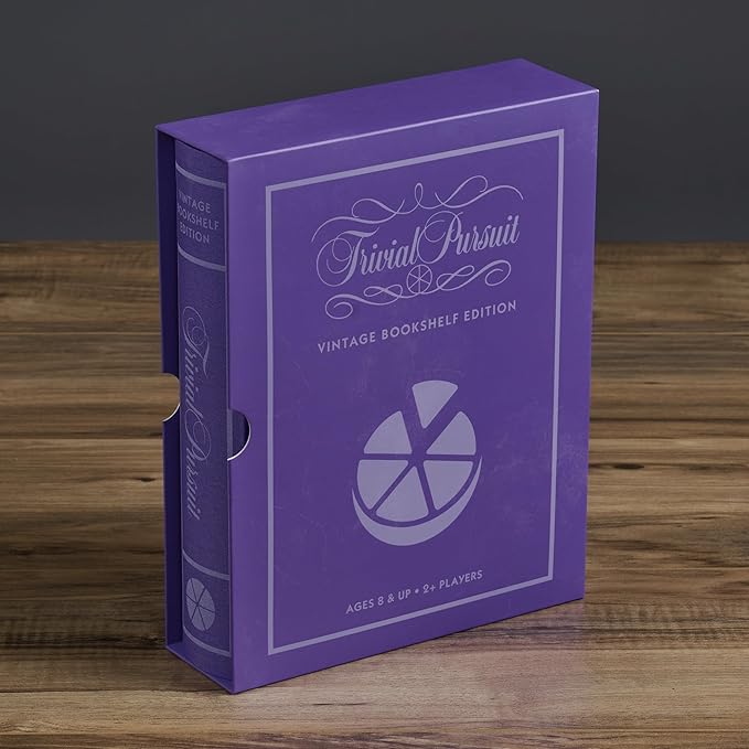WS Game Company Trivial Pursuit Vintage Bookshelf Edition Fabric-Wrapped Book Box Display Trivia Board Games for 2 or More Players Ages 8+