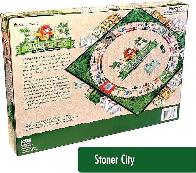 ICUP Stonerware Stoner City Board Game | Hot Box Stoner’s Gift Party Game | Weed Smoking Games | Puff &amp Pass for Adults
