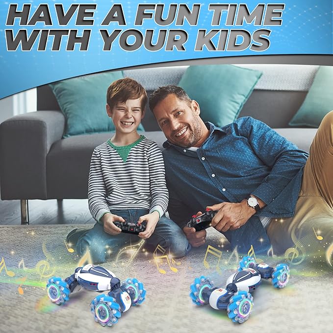 Gesture Sensing RC Stunt Car - Boys Toys Age 6-12 360° Rotating 4WD Hand Controlled Remote Control Twist Car with Light &amp Music Cool Birthday Presents and Ideas Gifts for Kids Age 7 9 10 11 12 y