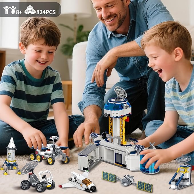 Space Station and Astronaut Research Base Building Set Toy Space Building Kit Creative Role Play for Kids Explore Moon Space Adventure Toy for Kids Boys 8 9 10 11 12 13 14 Total 7 Models