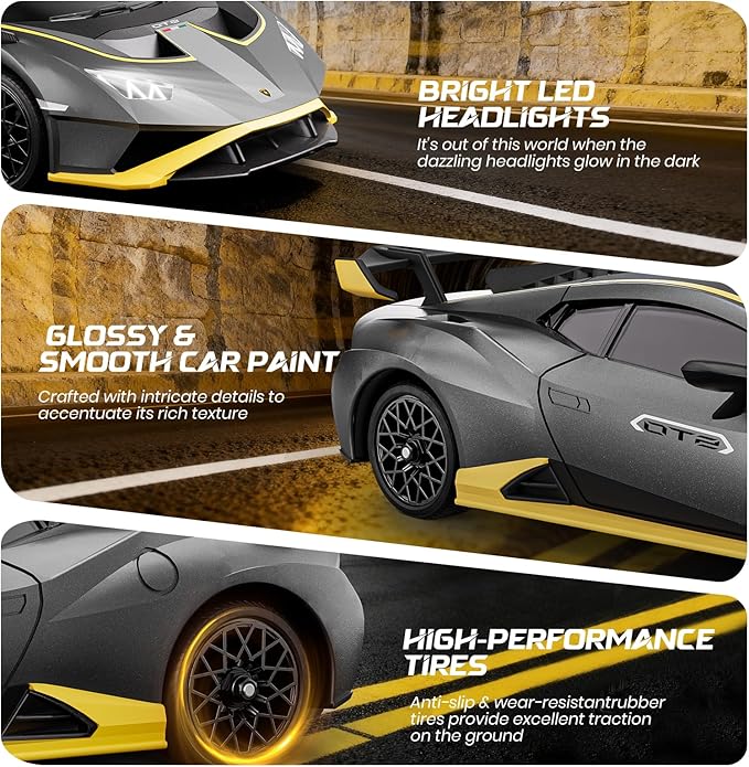 Lamborghini Remote Control Car 1:18 Scale Officially Licensed Lamboghini Toy Car Cool RC Cars Toys for 4 5 6 7 8 9 10 11 12 Year Old Boys Kids Adults Gifts 15km/h Fast RC Drift Car (Grey)