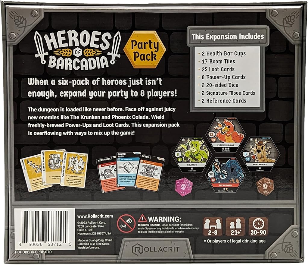 Rollacrit Party Pack Expansion – 2 Additional Heroes Loot Cards Waterproof Tiles