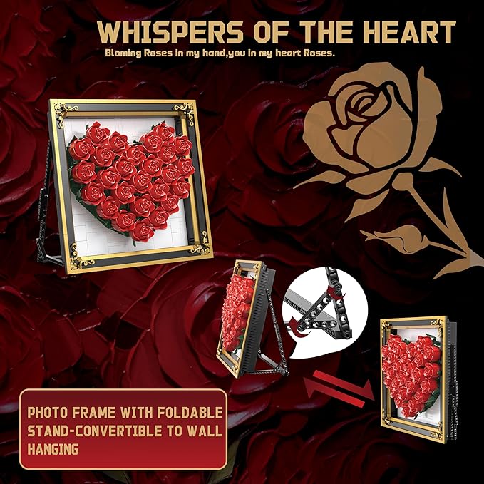 Red Rose Building Set Compatible with Lego Flowers Bouquet Botanical Collection Wall &amp Table Art Decor for Lover Adults Girls -1871PCS