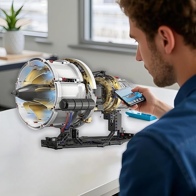 Aircraft Engine Model Kit that Runs - Jet Turbofan Visible Mini Engine with Motor &amp APP Control - Idea Mechanical Gifts Compatible with Lego AirplaneAerospace MOC Engineering Set for Adults