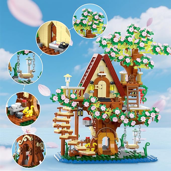 3 in 1 Cherry Blossom Treehouse Building Set Ideas Flower Tree House Set for Adults Collectible Creative Sakura Garden Toys Gifts for Teens 14+ (995 PCS)