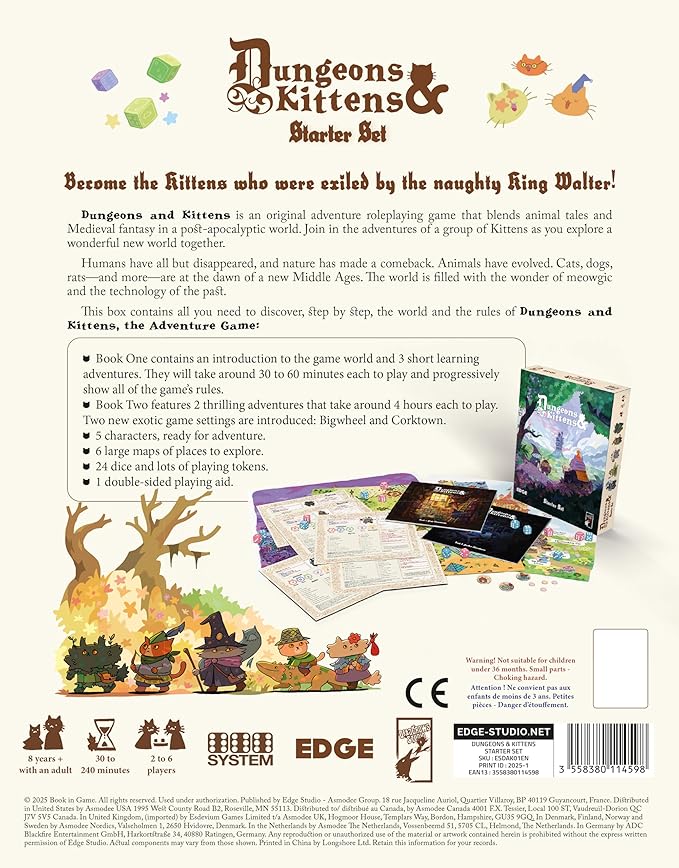 Asmodee Dungeons and Kittens Roleplaying Game Starter Set - Animal Fantasy RPG in a Wholesome Post-Apocalyptic Medieval World Family Fun for Kids &amp Adults Ages 8+ 2-6 Players 90 Min Playtime