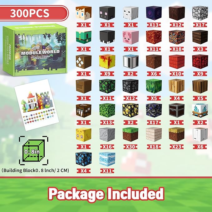 300PCS Magnetic Blocks for Kids 0.8in Magnetic Building Block Toys for Boys Girls Age 3 4 5 6 7 8 9 10 Magnet Cubes Game Magnetic Tiles STEM Toys Christmas Birthday Gifts for Kids Toddlers