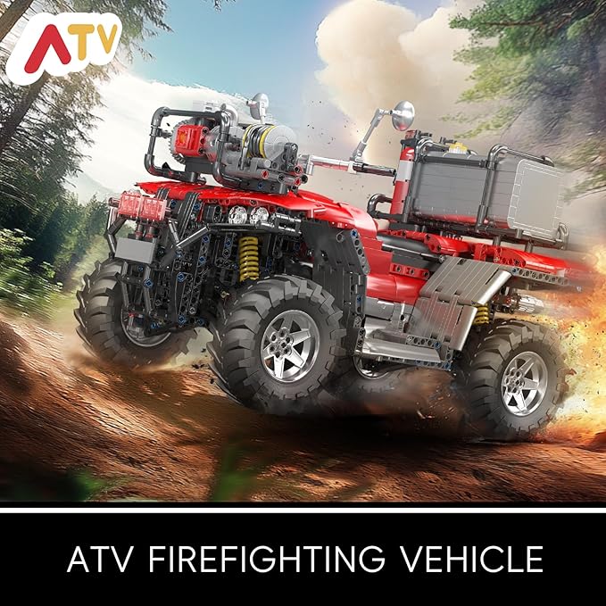 Mould King Fire Truck ATV Building Set 2100+ Pcs RC/APP Control All-Terrain Vehicle Building Blocks Kits That Run with Equipment Model Collectible Gift for Adults Teens