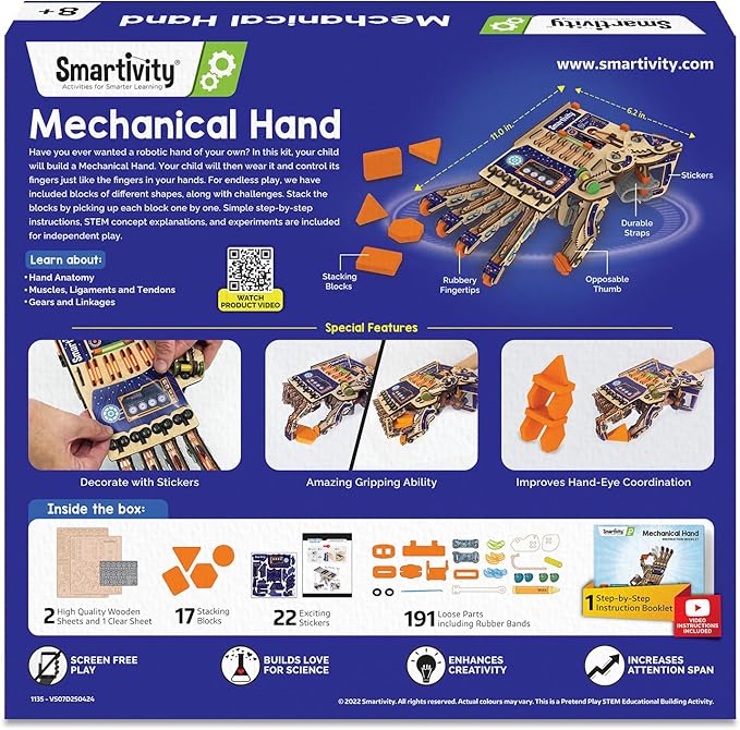 Smartivity DIY Robotic Mechanical Hand STEM Toy for Kids 8-14 Years Old | Parents Choice Award Winner I Birthday Gift for Kids | Engineering Kit for 8 9 10 11 12 13 14 Years Old Boys &amp Girls