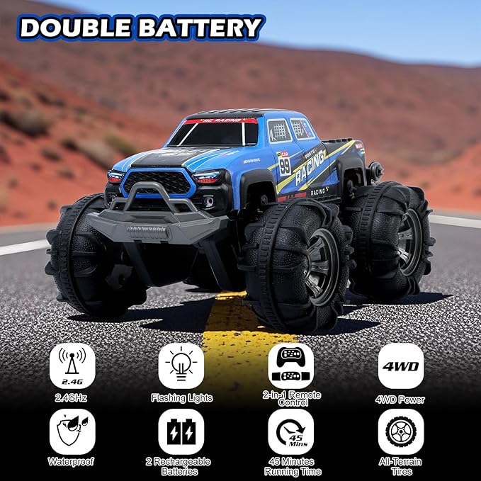 Waterproof Monster Truck Gesture RC Car 4WD Amphibious Hand Controlled Remote Control Toy for Kids All-Terrain Off-Road Vehicle for Boys Ages 6-7 8 9 10 11 12 Year Old Present
