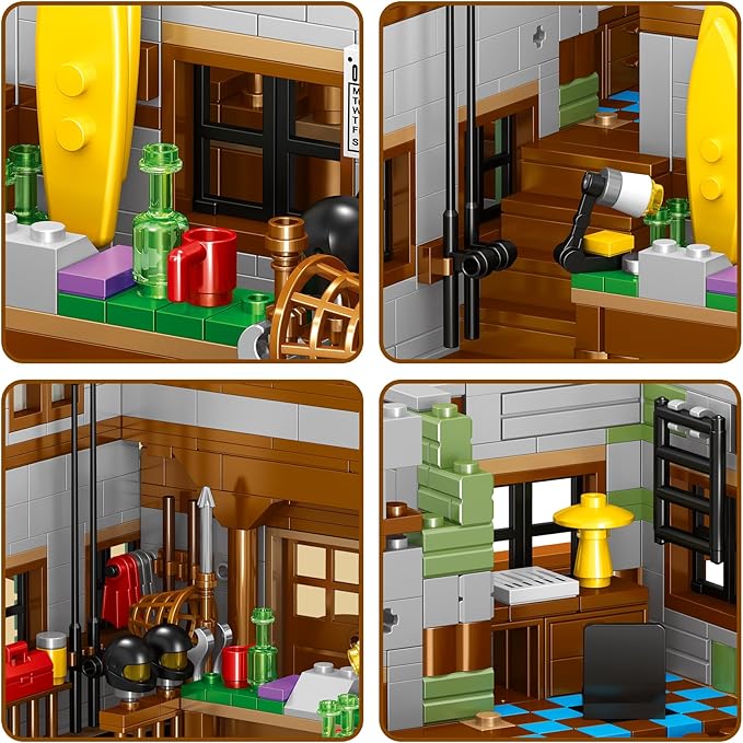 1881PCS Fishing Village Wood Cabin mini Building Blocks Toys with Led LightingCreative Ideals Fishing House Building Sets Best Choice for 6+ Boys Girls or Adults(Not Compatible with Lego)