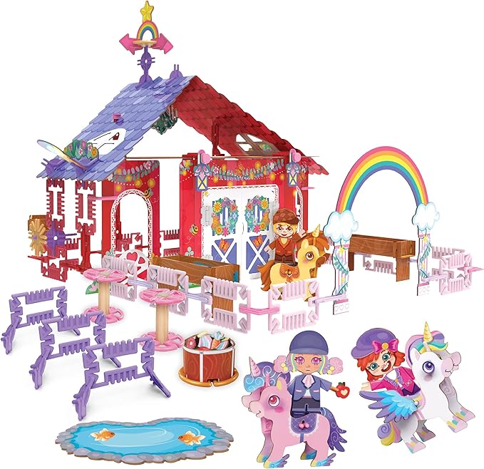 Unicorn Barn | Build-Your-Own Magical Animals Farm Play Set Kids 3D Puzzle Toy - STEM Girl Toys Ages 6-7 and Up