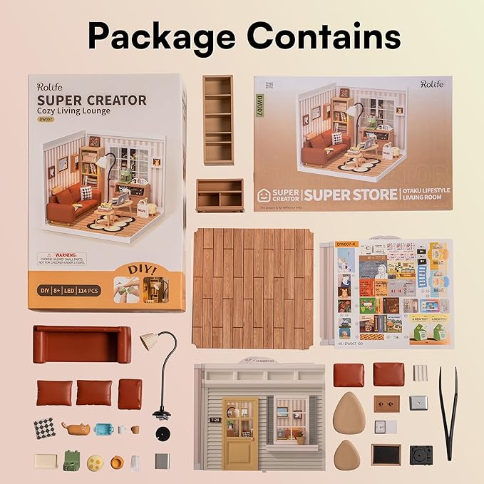 Rolife LED Building Blocks for Adults1:24 Toy Building SetsModel Building Kits for Kids Ages 8-12-15DIY Miniature House Kits for AdultsBirthday Gifts Hobbies for Women Men