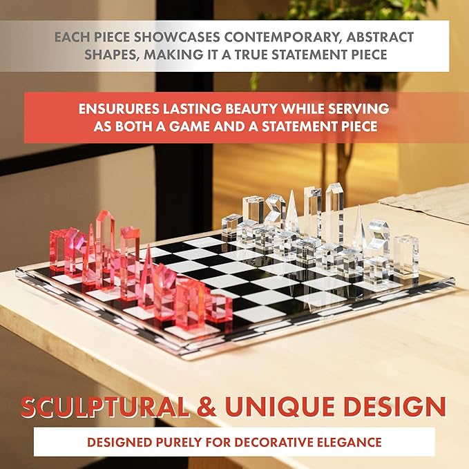 Acrylic Chess Set for Decor and Playing - Modern Pink Chess - Colorful Chess - Age 8+