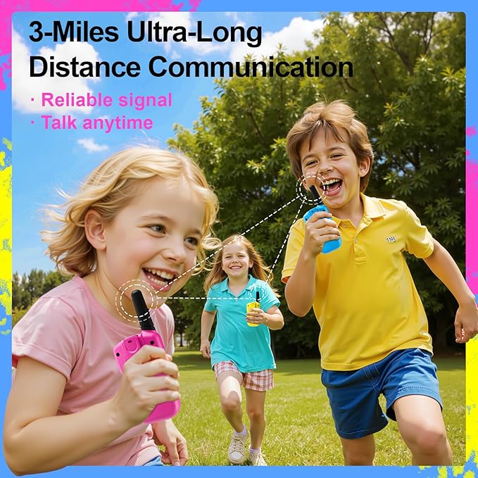 Walkie Talkies for Kids Games Outdoor Toys for 3-12 Year Old Boys Girls 3 Miles Range Walkie Talkie as Easter Basket Stuffers 4 Year Old Girl Birthday Gifts for 3 4 5 6 7 8 9 Year Old Boy Girl Gift