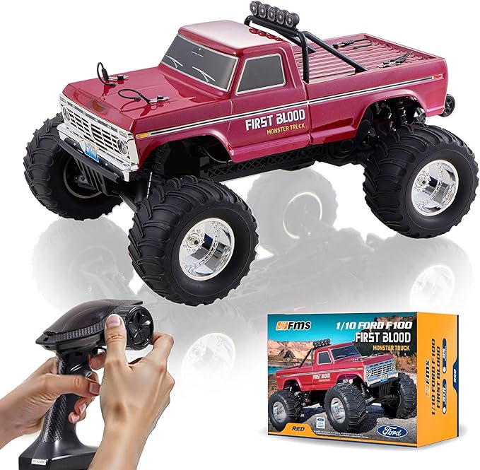 BEEZRC FMS RC Rruck 1/10 Ford F100 Officially Licensed Monster Truck 2WD High Speed Off-RoadRC Rock CrawlerHobby Grade RC Climbing Car Remote Control Car for Adults RS no Battery (First Blood)