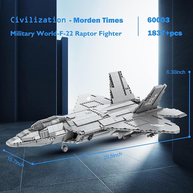 JMBricklayer F-22 Raptor Fighter Jet Building Block Set Military Airplane Toy Army Construction Sets Toys Gifts for Kids 14+ Adults and Military Fans 60003 (1837PCS)