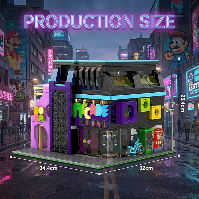 Arcade Modular Building Blocks Set with LED Lights Cyberpunk Retro Arcade Bowl Street View Bricks Collectible Construction Toy for Adults &amp Teens 14+Barweer004 (2600PCS)