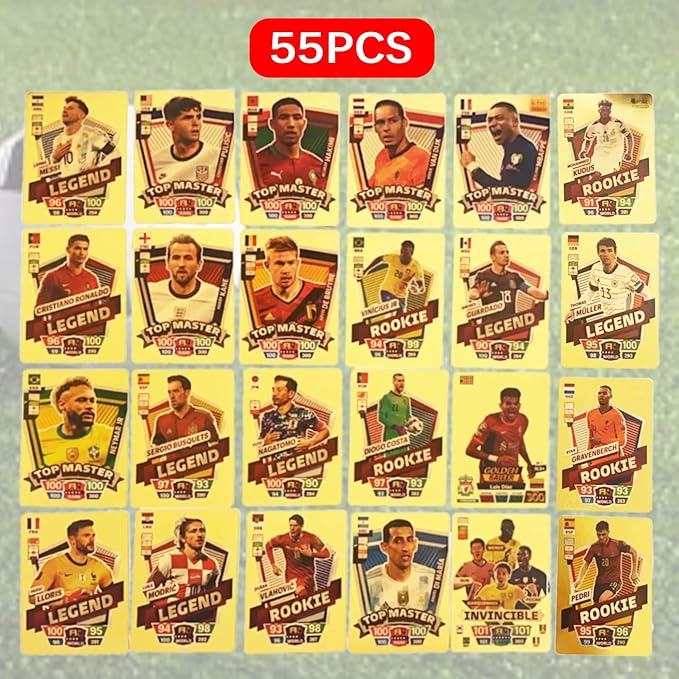 World Cup Soccer Star Card Gold Trading Card Sports Souvenirs 55Pcs Gold Foil Cards for Kids Adults for Football Enthusiasts
