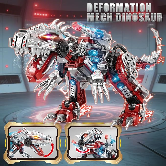 STEM 2 in1 Dinosaurs Building Set Compatible with Lego Dinosaur Set Transforming Fighter Jet Building Kit for Adults Educational Gift Toy for Kids Boys 6-10 (422 PCS)
