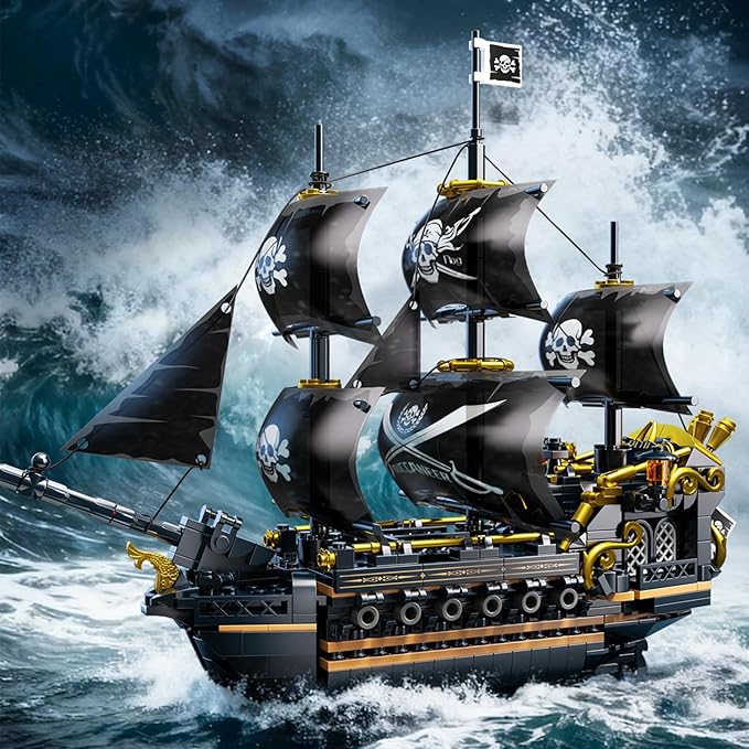 Flubecrux Pirate Ship Building Set Black Pearl Ship Model Kits for Home Office Decor Collectible Pirate Ship Sailboat Toys for Adults Boys Kids 8-12 Christmas Birthday Gift (801Pcs)