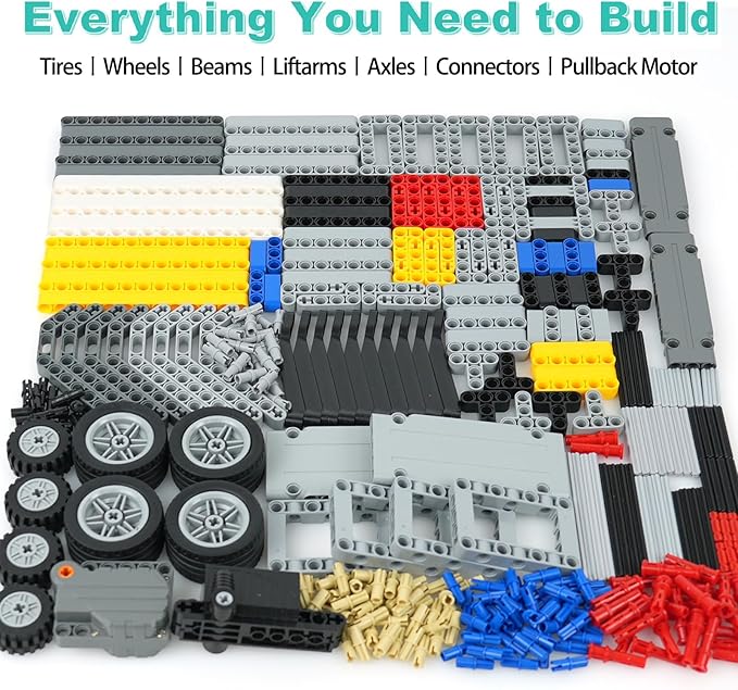MALEKO Technical Parts Accessories Sets Over 540 Pieces EV3 Replacement Building Bricks Kit-Pullback Motor Beams Liftarm Wheels Axles Pins Frame