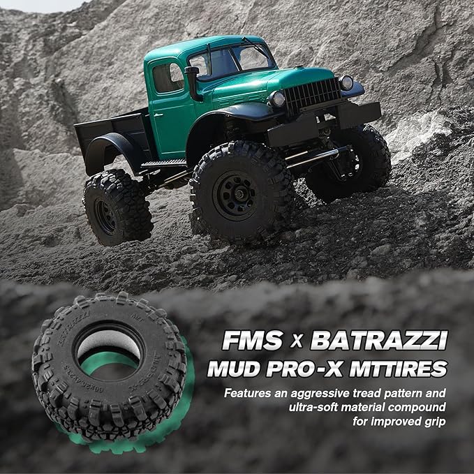 BEEZRC FMS RC Crawler 1/24 FCX24 Brushless Power Wagon RTR 4WD RC Rock Car with BATRAZZI Tires Hobby Grade RC Car for Adult Model Remote Control Truck Off-Road Vehicle (Metallic Green)