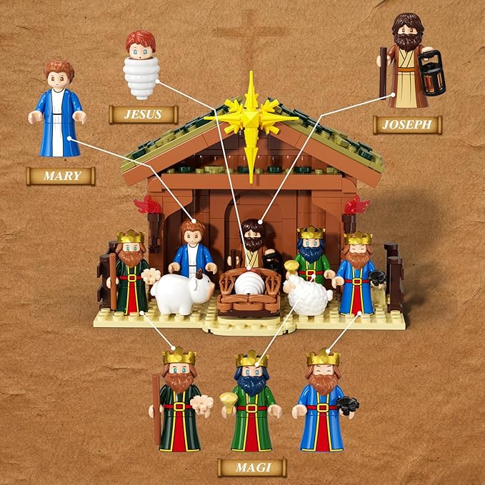 Jesus Building Block Set Easter Nativity Building Kit 252PCS Bible Story Jesus Figures Toys(Includes 6 Character Models) Gifts for Easter for Adults &amp Kids Boys Girls 6-12+