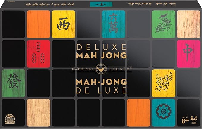 Spin Master Games Legacy Deluxe Mah Jong Classic Game with Two-Toned Tiles and Lined Wood Storage Case Family Game for 4 Players Ages 8 and up