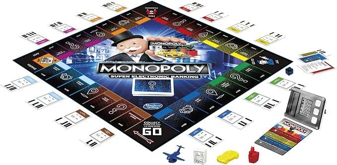 Hasbro Gaming Monopoly Super Electronic Banking Board Game Electronic Banking Unit Choose Your Rewards Cashless Gameplay Tap Technology for Ages 8 and Up