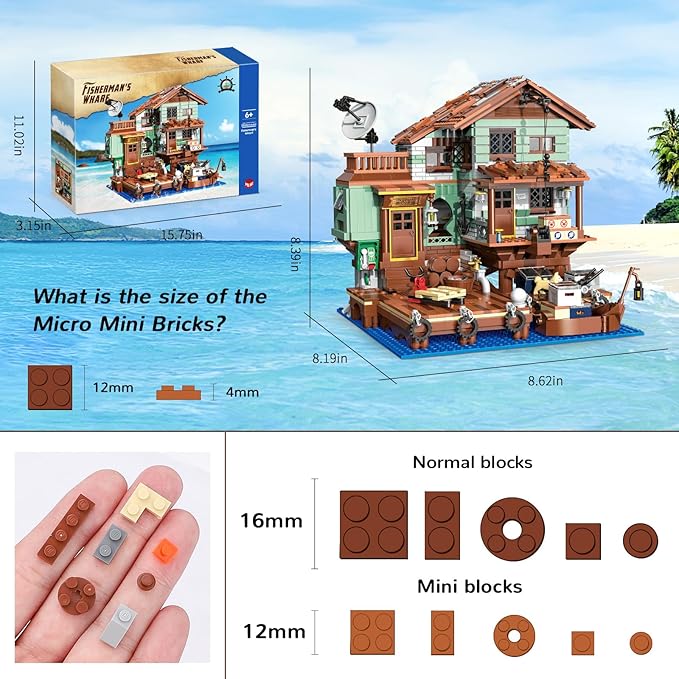 Fisherman's Wharf House Mini Bricks Building Kit Ideas Creative Architecture Building Toys Birthday Gift for Adult Boys Girls -2046 Pieces (Not Compatible with Lego Set)