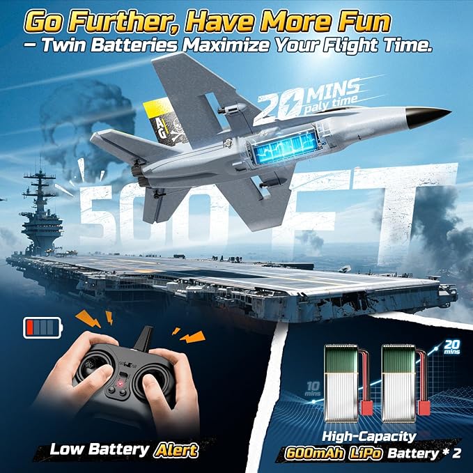 DEERC F18 4 Channel RC Plane for Adults Remote Control Airplane Fighter Jet2.4GHz 6-axis Gyro Stabilizer RTF Hobby Glider Aircraft Plane with 2 Batteries Easy to Fly for Adults Boys