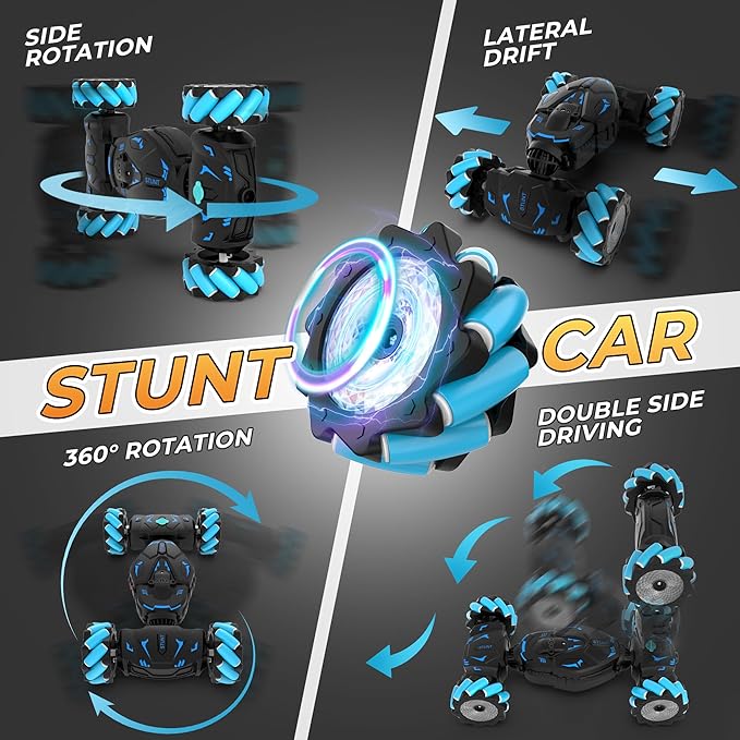 Gesture Sensing RC Stunt Car Toys for Boys 6-8 Gifts for Boys 6 7 8 9 10 11 12 Birthday Gifts for Boys Remote Control Car for Boys 8-12 360° Rotate 4WD Off-Road with Lights Music Spray
