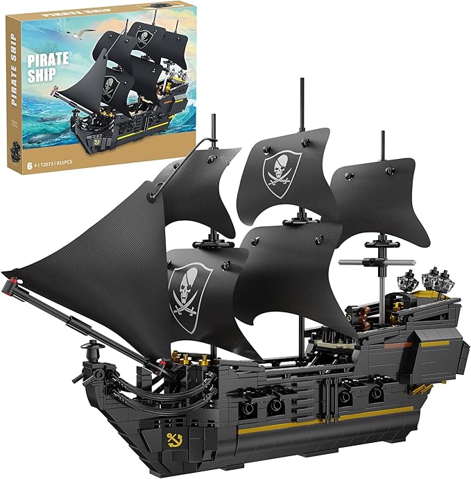 Pirate Ship Building Blocks SetsMOC Black Pearl Ship Building ToysPirate Boat Collectible Display for Home or Office DecorValentine Day Birthday Gift for Adults &amp Boys 8-14(921Pcs)