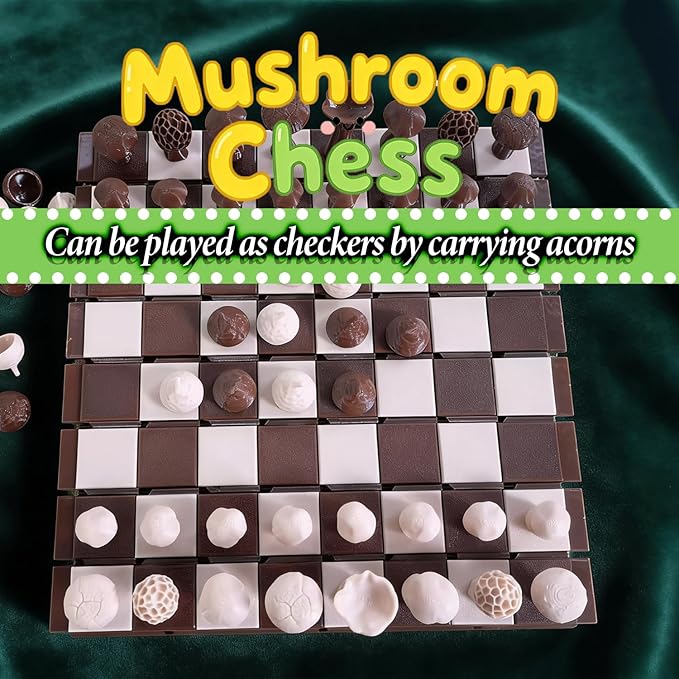 Magnetic Forest Mushrooms Chess Forest Chess Set Log and Mushroom Chess Board Game with Acorn Piece Checkers Magnetic Chess Game 3D Printed Portable Chess Sets for Adults