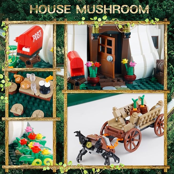 2233PCS Mushroom House Building BlocksCreative Ideals Treehouse Building Blocks Best Present for 6+ Boys Girls or Adults(Bigger Than the ImitationMore Exquisite Details)