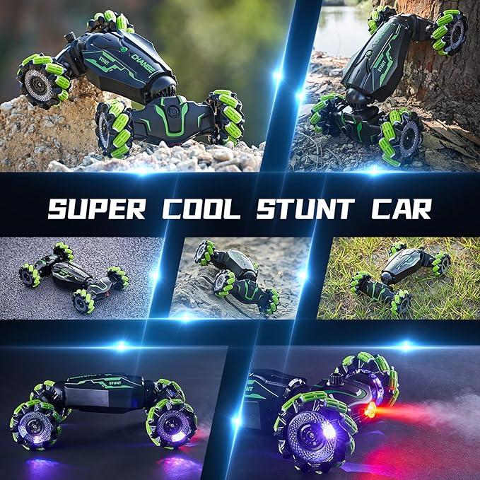 4WD Remote Control Gesture Sensor CarHand Controlled RC Stunt CarDouble-Sided Vehicle 360° Rotation with Light and Music Spray Watch Toy Cars for Boys &amp Girls Birthday