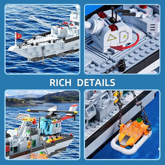 Battleship Building Set for Boys 8-14 6-in-1 Military Boat and Ship Navy Warship Toys Model Kits Construction Birthday for Adults Men Teens Age 8-1214+ (1456+ PCS)
