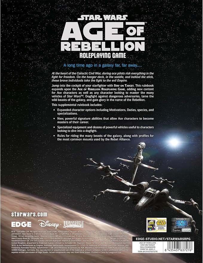 Asmodee Star Wars: Age of Rebellion Roleplaying Game Stay on Target SOURCEBOOK - New Specializations Starfighters &amp Species RPG for Kids &amp Adults Ages 14+ 3-5 Players