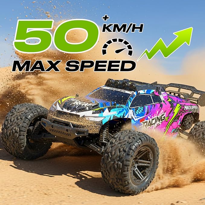 RC Car for Adults Boys 1:8 Scale 50KM/H High Speed Vehicle with 2.4 GHz Remote Control Waterproof Off-Road Monster Truck 2 Rechargeable 2600mAh Batteries Racing Car Toys