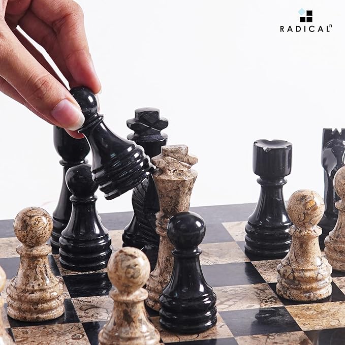 Radicaln Marble Chess Figures 3.5'' Inches Black and Coral Handmade Travel Chess Set and Figure for Adults Board Games Ideal Chess Pieces