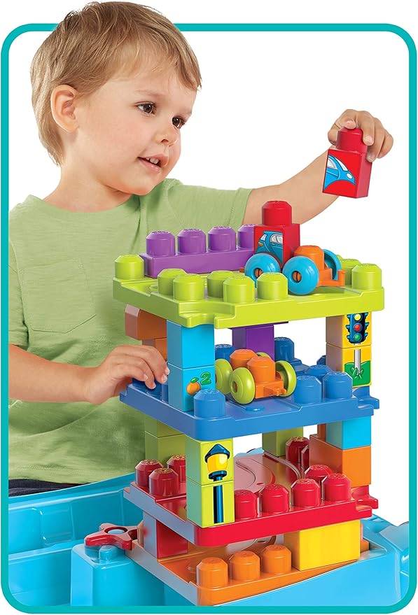 Mega Bloks First Builders Build 'n Learn Table with Big Building Blocks Building Toys for Toddlers (30 Pieces)