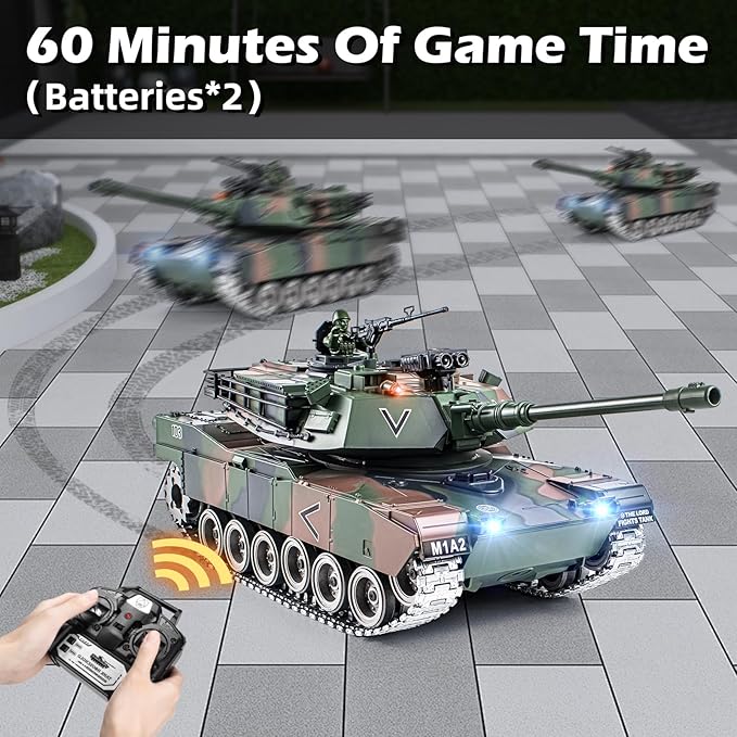 1:18 RC Tank 2.4G US M1A2 Metal Alloy Metal US M26 Remote Control Tank That Shoot BBS Model Toys Army Toy with Smoke Lights Sound and RecoilMilitary RC Vehicle for Adults and Kids Age 6+