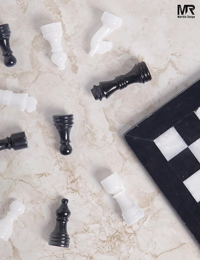Marble Chess Set for Adults 12 Handmade Black &amp White Board Game with 32 Chess Pieces 2 Extra Queens &amp Storage Box Luxury Travel Game Elegant for Home Decor
